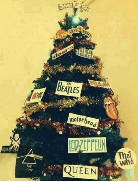 Rock N Roll Christmas Decorations, Rock N Roll Christmas Tree, Hippie Christmas Tree, Rock N Roll Christmas, Rock And Roll Christmas, Heavy Metal Christmas, Beatles Christmas, Coffee Doodle, Syd Barrett