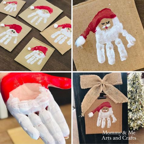 Family Handprints, Handprint Art Christmas, Christmas Handprint Crafts, Handprint Christmas, Baby Art Projects, Santa Crafts, Preschool Christmas Crafts, Paint White, Toddler Arts And Crafts