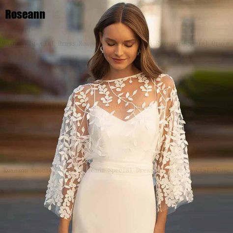 High Quality 2024 New Mermaid Wedding Dress O-Neck Lace Applique Tulle Open Back Bride Dresses Floor Wedding Dress Topper, Dress Topper, Wedding Bolero, Bridal Cover Up, Bolero Wedding, Bridal Bolero, Bolero Dress, Engagement Dresses, Lace Bridal