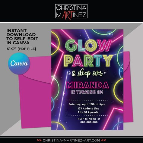 Glow Party Glow in the Dark Party Glow Sleep Over Party - Etsy Birthday Neon Party, Glow In The Dark Birthday, Dark Birthday, Glow In The Dark Party, Diy Birthday Invitations, Glow Birthday, Dark Party, Sleep Over, School Banner