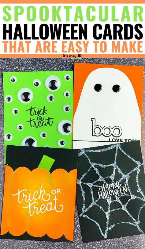 Easy DIY Halloween Cards To Make With Minimal Supplies #halloween #halloweendecor #halloweendecorations #halloweencards #handmadecards #halloweencrafts Halloween Cards Handmade Ideas Easy, Halloween Cards To Make, Happy Halloween Cards, Halloween Cards Diy, Cards Diy Easy, Classroom Halloween, Papercrafting Ideas, Diy Holiday Cards, Card Easy