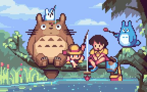 My Neighbour Totoro Ghibli Pixel Art Pattern Studio Ghibli Pixel Art Wallpaper, Pixel Anime Icon, Pixel Ghibli, Studio Ghibli Minecraft, Anime Pixel Art Wallpaper, Pixel Art Ghibli, Pixel Anime Art, 8 Bit Anime, Studio Ghibli Pixel Art