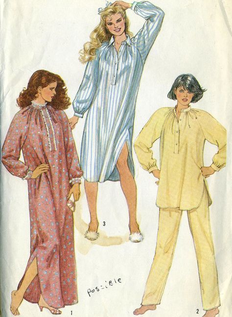 Vintage 80s Simplicity 6651 Misses UNCUT Night by RomasMaison 70s Pajamas, Pajamas Sewing Pattern, Pajamas Sewing, Pajamas Pattern, Simplicity Patterns Dresses, Simplicity Patterns Vintage, 1970s Sewing Patterns, Pajama Pattern, Womens Sewing Patterns