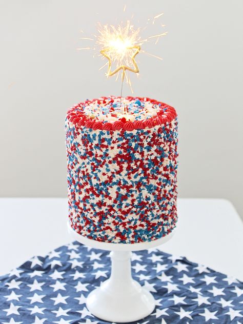 Red White Blue Cake, Red White And Blue Cake, Cake By Courtney, Blue Sprinkles, Patriotic Cake, Blue Birthday Cakes, Cake Sprinkles, Patriotic Desserts, 4th Of July Cake