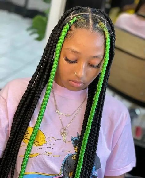 Braids 2022, Green Braids, Skunk Stripe, Big Box Braids, Black Hair Clips, Big Box Braids Hairstyles, Braids Hairstyles Pictures, Cute Box Braids Hairstyles, Pretty Braided Hairstyles