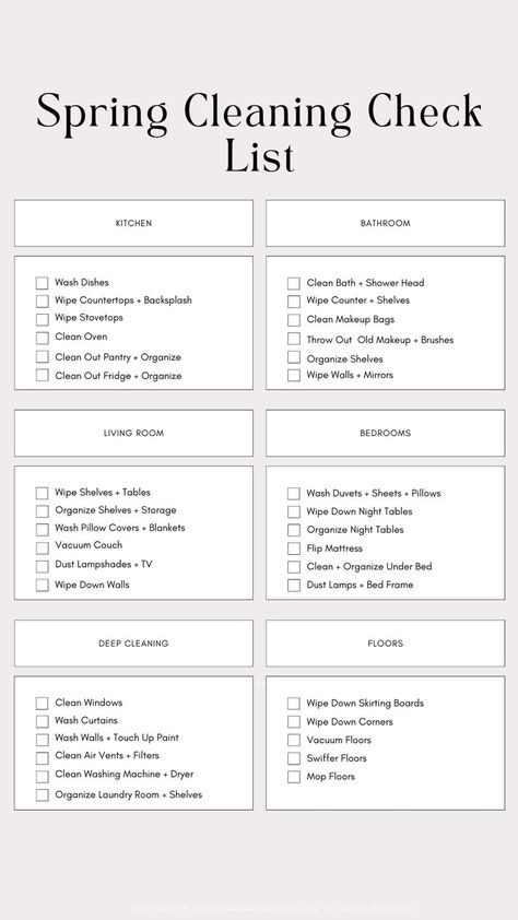 spring clean, spring cleaning checklist, free spring cleaning checklist Spring Cleaning To Do List, Clean Apartment Checklist, Deep Clean Apartment Checklist, Spring Cleaning Checklist Apartment, Basic Cleaning Checklist, Apartment Cleaning Checklist, Spring Cleaning Calendar, Cleaning Lists, Kitchen Essentials List