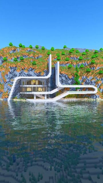 Charliecustard on Instagram: "Want this to be your base? Read below 👇 This build is called Modern Cliff Mansion, it includes these downloads: Java Edition World ➡️ Java is on PC and Mac Bedrock Edition World ➡️ Console, phone, tablet and windows 10 Schematic File ➡️ Use with mods (litematica) to re-build and import the build into your world You can find all these files and tutorials on how to import the files via the link in my bio, my private survival server (for Bedrock and Java) can be found there too! Follow me for more building inspiration 💙 #minecraft#charliecustardbuilds" Modern Mansion Minecraft Tutorial, Modded Minecraft Base, Cliff Base Minecraft, Minecraft Cliff Base, Cliff Mansion, Building Inspiration, Minecraft Farm, Modern Mansion, Minecraft Tutorial