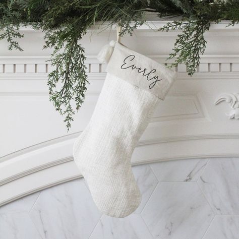 Christmas Stockings You NEED! - Pretty Collected Tassel Christmas, Linen Christmas Stocking, Monogram Stockings, Personalized Christmas Stocking, Family Stockings, Fringe Pillows, Hanging Fabric, Personalized Stockings, Xmas Stockings