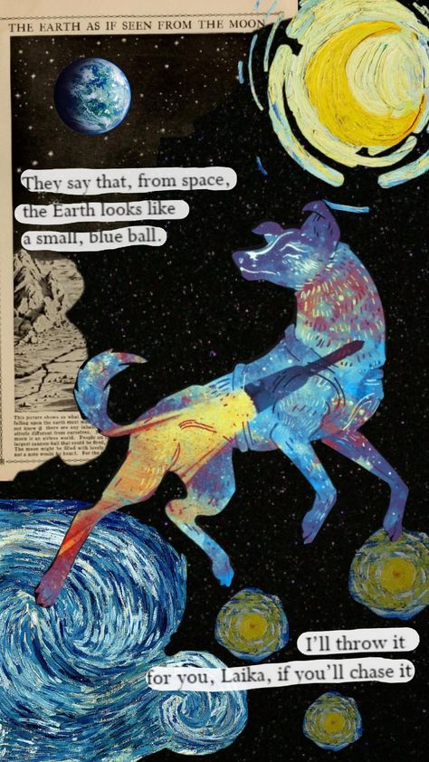 #laika #laikaspacedog #spacedog #space #vangogh #stars #wallpaper Laika Dog, Dog Poetry, Stars Wallpaper, Space Dog, Aesthetic Images, Funky Art, Meringue, Pretty Art, Drawing Inspiration