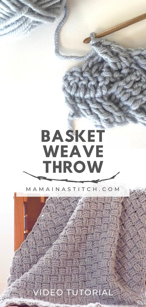 This video tutorial will show you how to crochet a beautiful and unique basket weave stitch! There's also a free pattern for a beautiful throw blanket which is made with the chunky yarn that's pictured. It's easy to follow and the result is so gorgeous! #freepattern #crochet #tutorial #video via @MamaInAStitch Diagonal Weave Blanket Free Pattern, Basket Weave Blanket Pattern, Basket Weave Crochet Blanket Free Pattern, Chunky Basket Weave Crochet Blanket, Basket Weave Crochet Blanket Pattern, Crochet Basket Weave Blanket, Diagonal Weave Crochet Pattern Free, Basket Weave Crochet Blanket, Crochet Blanket Video