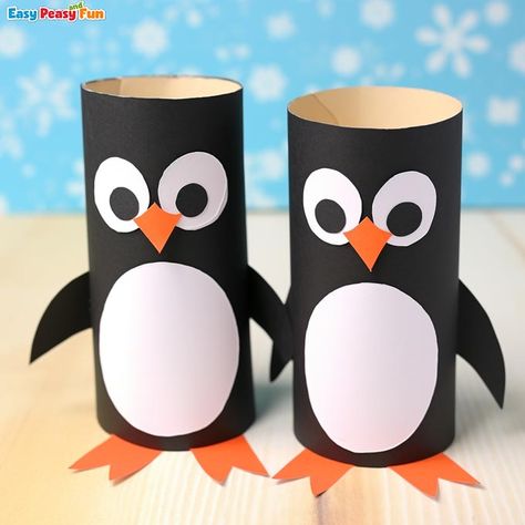 Toilet Paper Roll Penguin Craft for Kids - perfect winter craft idea for kindergarten and preschool Penguin Toilet Paper Roll Craft, Craft From Toilet Paper Roll, Winter Toilet Paper Roll Crafts, Loo Roll Crafts Kids, Toilet Paper Roll Owl, Harry Potter Toilet Paper Roll Crafts, Toilet Tissue Roll Crafts, Black And White Crafts For Kids, Toilet Roll Animals