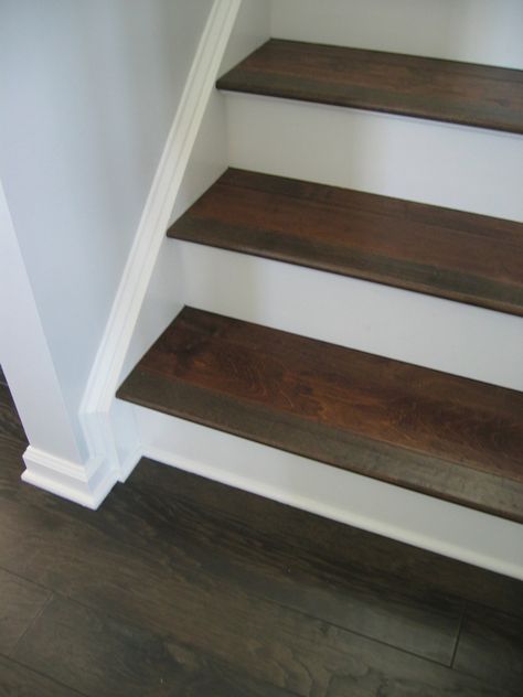 Installing Engineered Hardwood on Stairs, home diy Baseboards On Stairs, Floor Trim Ideas Baseboards, Hardwood On Stairs, Flooring On Stairs, Stair Moulding, Wood Floor Stairs, Diy Hardwood Floors, Stair Renovation, Diy Wood Floors