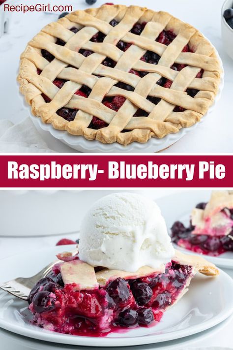 Fresh Raspberry Blueberry Pie recipe from RecipeGirl.com Pie Filling Canning, Blueberry Pie Filling Recipes, Little Spoon Farm, Easy Blueberry Pie, Fresh Blueberry Pie, Homemade Blueberry Pie, Farm Recipes, Canned Blueberries, Pantry Recipes