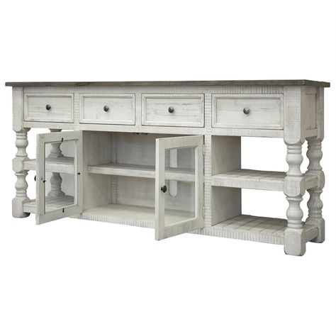 Great deals on Fallridge Stoneart 80" TV Stand in Distressed White from NFM.com with our low price guarantee! Shop now! Distressed Tv Stand, Farmhouse Tv, Tv Stand Console, Storage Credenza, Tv Stand Wood, Entertainment Furniture, Entertainment Centers, Wood Drawers, Tv Console