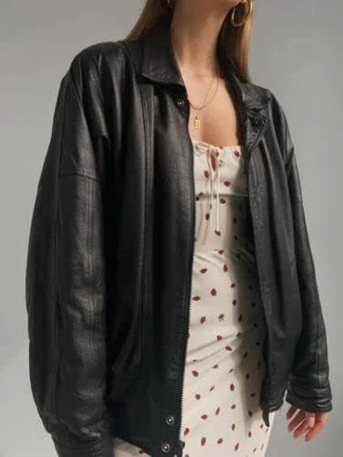 Amazon.com: Women’s Fashion 90s Leather Jacket Oversized Leather Bomber Jacket | 90’s Retro Vintage Leather Jacket : Clothing, Shoes & Jewelry Womens Leather Jacket Outfit, Black Leather Jacket Outfit, Jacket Outfit Women, Classic Leather Jacket, Leather Jacket Women, Womens Black Leather Jacket, Womens Jackets Casual, Lambskin Leather Jacket, Leather Jacket Outfits