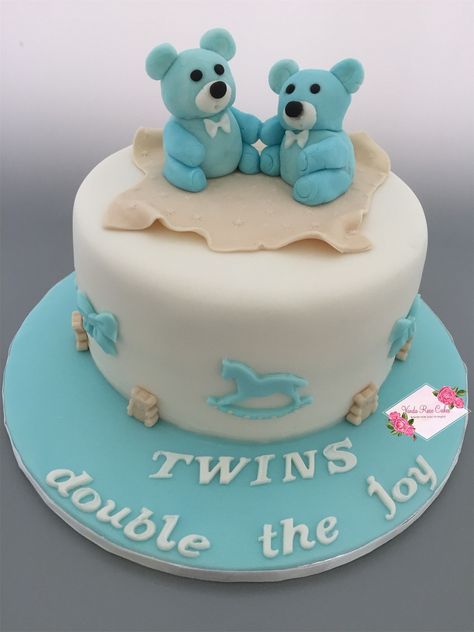 Twin Baby Shower Cake, Baby Shower Cake Designs, Twins Mommy, Twins Cake, Twin Baby Boys, Baby Boy Cakes, Twins Baby, Blue Cakes, Gender Reveal Cake