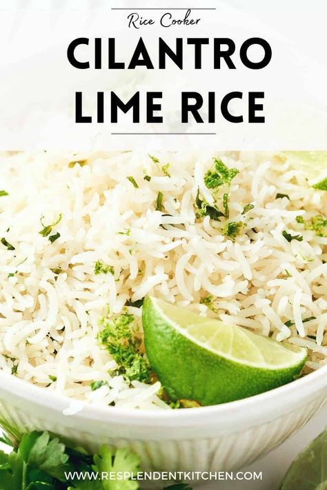 Looking for a flavorful side dish? Try our mouthwatering cilantro lime rice recipe! This light and bright dish is packed with fresh flavors that will complement any meal. Made with a rice cooker, it's super easy and hassle-free. Whip up a batch today and add some zing to your dinner table! Don't miss out on this must-try recipe, perfect for meal prep or Taco Tuesday. Rice Chicken Broth, Mexican Cafe, Cilantro Lime Rice Recipe, Lime Rice Recipes, Cilantro Rice, Rice Chicken, Lime Rice, Cilantro Lime Rice, Taco Bar