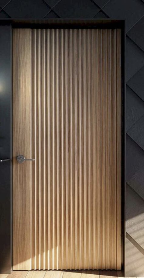 Fluted Main Door Design, Fluted Interior Door, Fluted Door Design, Modern Indoor Doors, Fancy Door Design, Door Trim Styles, Door Styles Interior, Modern Garage Door, Fluted Door