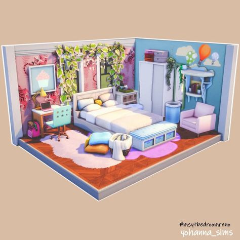 Sims 4 Colorful Living Room, Colorful Sims 4 House, Sims 4 Colorful Bedroom, Sims 4 Kids Room Ideas, Sims Teen Room, Sims Kids Room, Teen Room Sims 4, Kids Room Sims 4, The Sims 4 Room Ideas