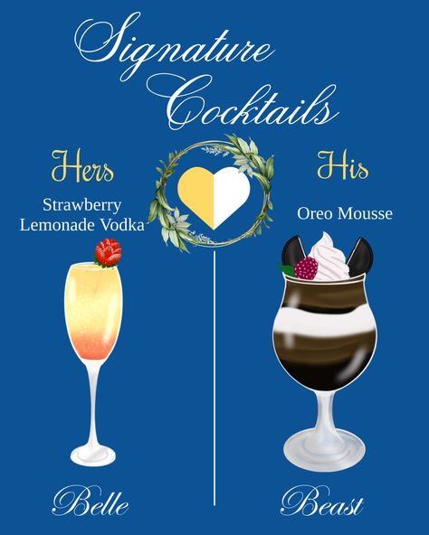 Signature Drink Sign, Bridal Shower Oreo Mousse, Signature Drink Sign, Belle And Beast, Signature Drinks Sign, Drink Signs, Signature Drinks, Signature Cocktail, The Beast, Beauty And The Beast