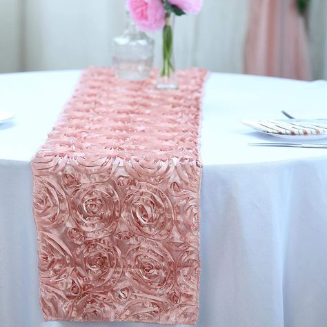 Satin Ribbon Roses Table Runner - Dusty Rose RUN_01_080 Satin Table Runner, Satin Ribbon Roses, Pew Bows, Spring Wedding Decorations, Event Table, Aisle Runner, Satin Roses, Banquet Tables, Ribbon Roses