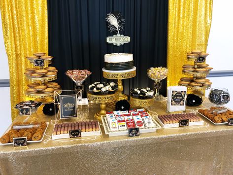 Great Gatsby Roaring 20’s Dessert Candy Table Speakeasy Dessert Table, Great Gatsby Dessert Table, Great Gatsby Food Table Decor, Great Gatsby Candy Table, Gatsby Dessert Table, Great Gatsby Treats Dessert Tables, Speakeasy Theme, Patty Cakes, 8th Grade Dance