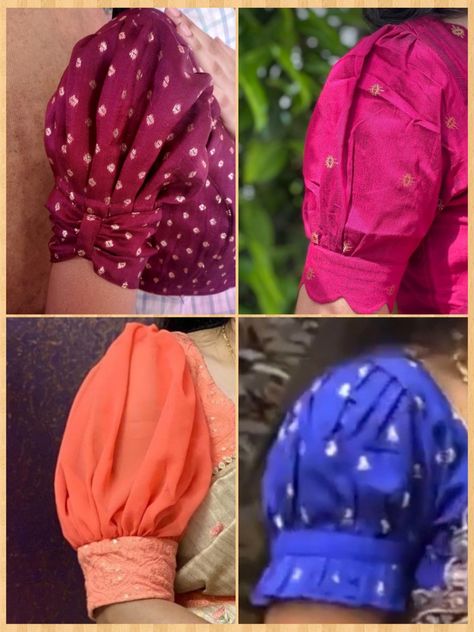 Hands Design For Blouse, Buff Hands Blouse Designs, Blouse Puff Sleeves Design, Puff Blouse Designs, Back Neck Designs For Blouses, Magam Works, Model Blouses, Latest Fashion Blouse Designs, Sleeve Patterns