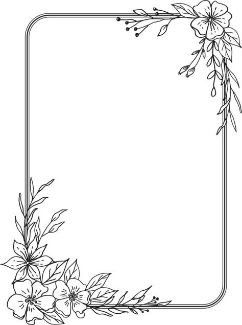 Simple Floral border with hand drawn leaves and flowers Easy Simple Border Design, Corner Designs Border Flowers, Flower Frame Design Simple, Flower Border Design For Project, Flower Border Design Simple, Flower Drawing Border, Floral Border Design Simple, Flower Corner Border Design, Flower Border Design Aesthetic