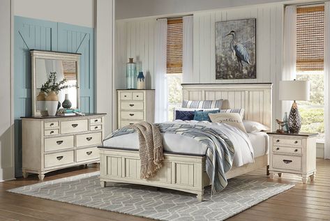 BROOKSIDE 5 PIECE BEDROOM GROUP | Badcock Home Furniture &more Heartland Bedroom, White Bedrooms, Bed Dresser, Panel Bedroom, Future Bedroom, Basement Bedroom, Farmhouse Decorating, Bedrooms Ideas, Queen Panel Beds