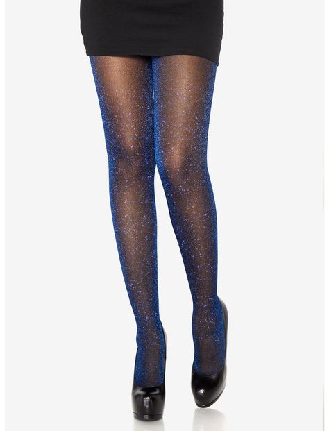 Shimmer Tights Black/Royal | Hot Topic Sparkly Tights Outfit, Shimmer Tights, Metallic Tights, Weird Aesthetic, Sparkle Tights, Sparkly Tights, Glitter Tights, Blue Tights, Opaque Tights