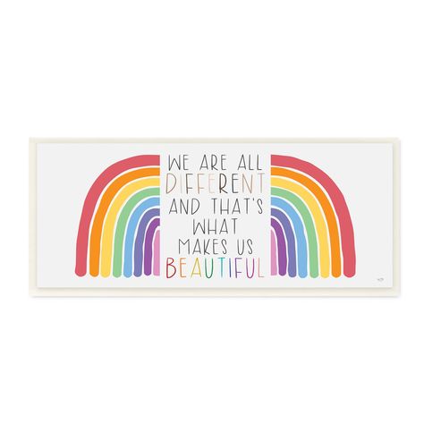 "Buy the Stupell Industries Different Is Beautiful Rainbow Wall Art at Michaels. com. Decorate your home with this inspirational canvas wall art by Stupell Industries. Decorate your home with this inspirational canvas wall art by Stupell Industries. Hang it in your bedroom or living room with matching decorations for a fun gallery wall. Details: Multicolored 7\" x 17\" Canvas For indoor use only Made in the USA | Stupell Industries Different Is Beautiful Rainbow Wall Art | 7\" x 17\" | Michaels® School Wall Art Ideas, Different Is Beautiful, Elementary Art Rooms, Spring Bulletin, Infant Classroom, Rainbow Wall Decor, Rainbow Quote, Housewarming Card, School Murals