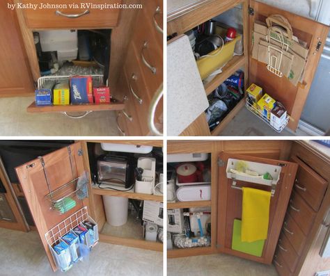 Rangement Caravaning, Camper Furniture, Camper Organization Travel Trailers, Rv Cabinets, Astuces Camping-car, Camper Organization, Kitchen Storage Space, Rv Organization, Travel Trailer Camping