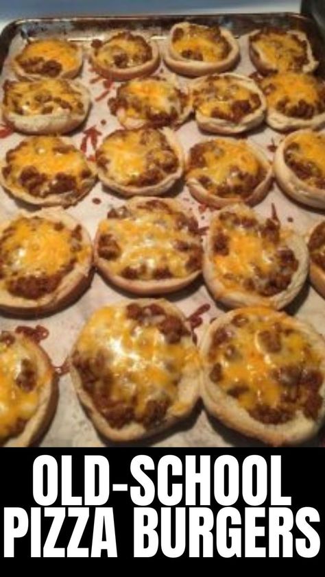 Old-school pizza burgers! Elementary school in Ohio about 1978 / 1979, these were a very good lunch day. Old School Pizza Burger Recipe, School Lunch Pizza Burgers, Old School Meals, Easy Pizza Burgers, School Cafeteria Pizza Burgers, Lunch Lady Pizza Burgers, Pizza Burgers With Spam, Pizza Burgers School, School Pizza Burgers Recipe