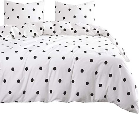 Amazon.com: Wake In Cloud - Polka Dot Comforter Set, 100% Cotton Fabric with Soft Microfiber Fill Bedding, Black Dotted Modern Pattern Printed on White (3pcs, Queen Size) : Home & Kitchen Cute Neutral Aesthetic, Polka Dot Comforter, Bedding Black, Luxury Bed Sheets, Lightweight Bedding, Fun House, White Comforter, Neutral Aesthetic, Twin Comforter