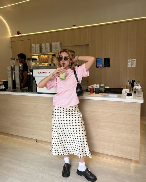 Never thought I’d be wearing polka dots but here we are 🎀 #outfitideas #streetstyle #mixandmatch #ootd #outfitoftheday #outfitinspiration #summerfashions #fashion2024 Polka Dot Slip Skirt Outfit, Stripes And Polka Dots Outfits, Polka Dots Skirt Outfit, Dots Skirt Outfit, Polka Dot Pants Outfit, Polka Dot Skirt Outfit, Dot Skirt Outfit, Slip Skirt Outfit, Polka Dot Outfit