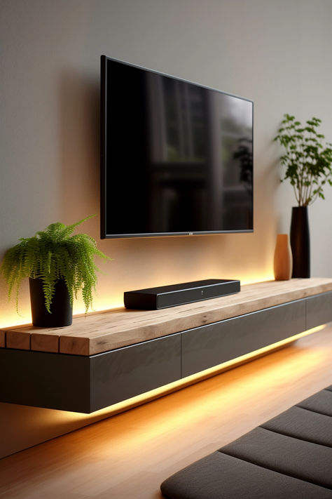 40+ Modern TV Stand Decor Ideas for Today's Homes Tv Unit Self Design, Tv Shelf Design Modern, Affordable Furniture Ideas, Tv Wall Ideas Minimalist, Tv 75 Inch Living Room, Tv Wall Design Rustic, Floating Entertainment Center Diy, Tv Shelf Decor, Tv Wall Decor Modern