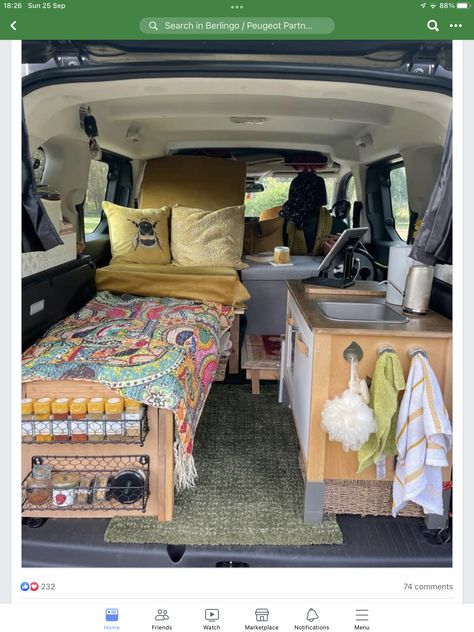 Kangoo Van Conversion, Mini Van Conversion Minivan Camping, Minivan Kitchen, Living In Car Aesthetic, Mini Van Conversion, Minivan Living, Living Out Of Your Car, Minivan Life, Small Travel Trailer