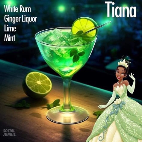 Princess And The Frog Themed Drinks, Princess And The Frog Drink Ideas, Princess And The Frog Cocktail, Disney Themed Drinks Alcoholic Beverages, Princess And The Frog Drinks, Disney Alcoholic Drinks, Princess Drinks, Frog Wedding, Disney Cocktails