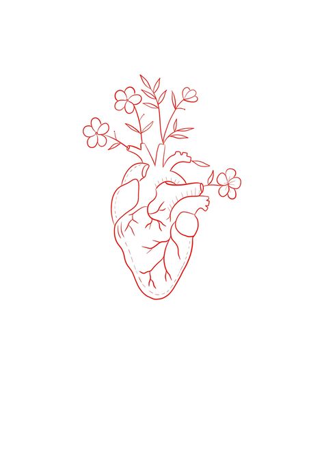 Small Tattoo Red Ink, Red Heart With Flowers Tattoo, Intricate Heart Tattoo, Flash Tattoo Heart, Human Heart Tattoo Designs, Heart Floral Tattoo, Heart With Flowers Drawing, Heart And Flowers Tattoo, Tattoo Rojo