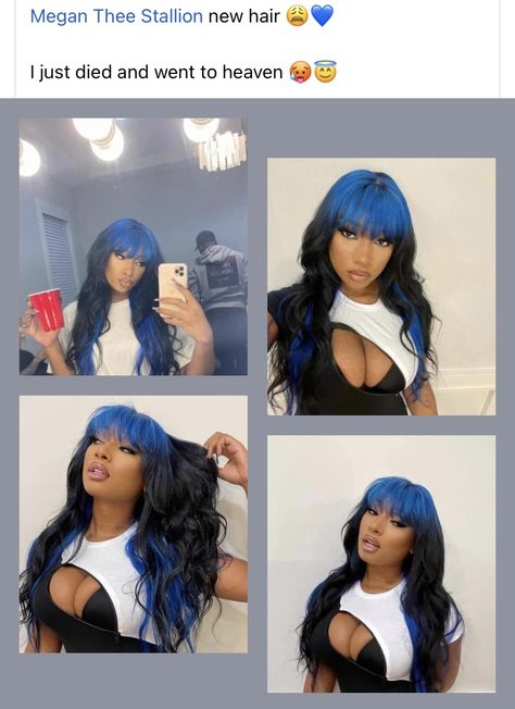 Blue Hair Blonde Roots, Blue Hairstyles For Black Women, Cute Hair Colors, Thee Stallion, Goddess Braids Hairstyles, Cute Curly Hairstyles, Dyed Hair Inspiration, Hair Streaks, Colored Curly Hair