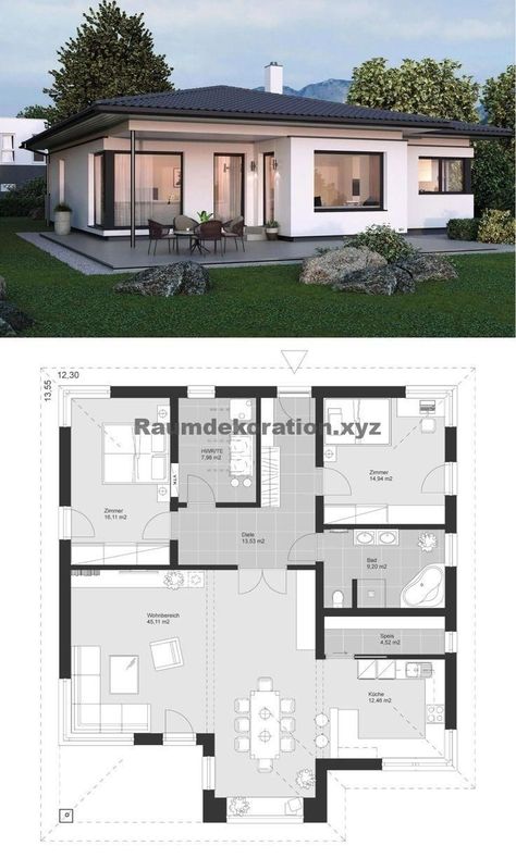 План дома Hipped Roof, Home Designs Exterior, Pelan Rumah, Bungalow Floor Plans, Two Story House Plans, Two Story House, Modern Bungalow House, House Plan Gallery, Roof Architecture