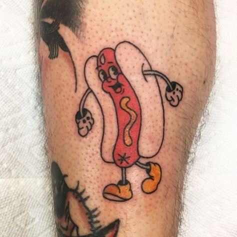 Foodie Tattoo, Hot Dog Tattoo, Food Tattoo, Chef Tattoo, Coney Dog, Nyc Tattoo, Food Tattoos, Tattoo Skin, Tattoo On