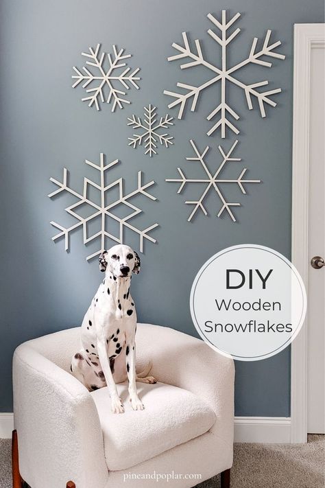 Giant Snowflakes Diy, Snowflake Wall Decor, Keto Chow, Winter Wall Decor, Dollar Store Christmas Crafts, Christmas Decs, Wood Snowflake, Lobby Decor, Snow Flakes Diy