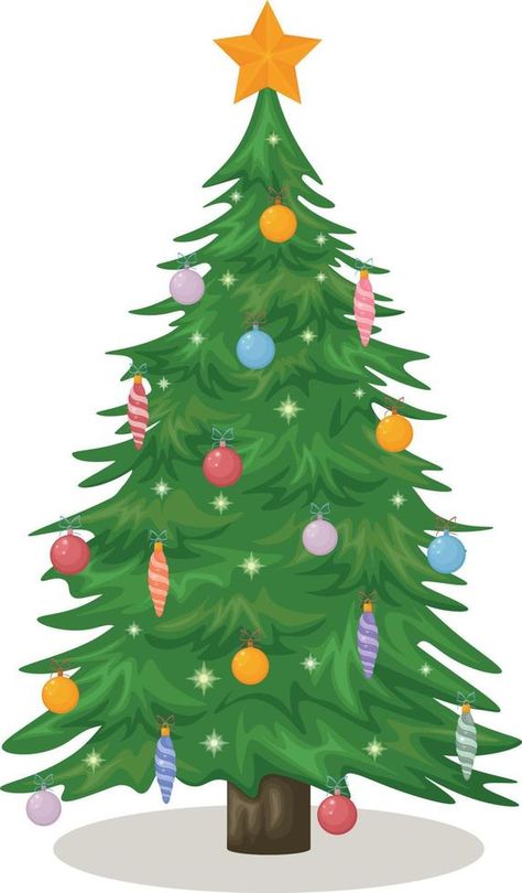 Christmas tree. Cute Christmas tree decorated with Christmas toys and garlands. Festive Christmas tree, vector illustration Christmas Tree Animated, Tree Animated, Christmas Tree Vector, Tree Vector Illustration, Christmas Tree Decorated, Tree Vector, Cute Christmas Tree, Door Decorations Classroom, Tree Free