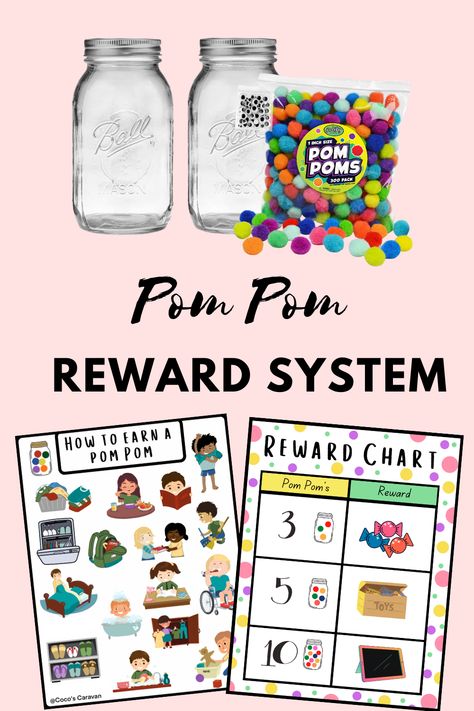 Introducing the most exciting reward system for kids - Pom Pom Reward System! Perfect for rewarding kids for good behaviour, this creative system uses colourful pom poms to motivate and reward children. With multiple levels and a wide range of rewards, the Pom Pom Reward System ensures that children stay engaged and motivated and that good behaviour is recognised and rewarded. Reward System In Classroom, At Home Behavior Chart Reward System, Pom Pom Reward Jar, Preschool Reward System Ideas, Family Behavior System, Pom Pom Jar Reward System, Pom Pom Reward System, Rewards For Preschoolers, Sticker Charts For Kids Reward System