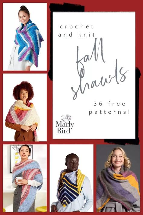 36 FREE Knit and Crochet Fall Shawls Patterns - Marly Bird Pumpkin Patterns Free, Crochet Prayer Shawls, Marly Bird, Crochet Clothing And Accessories, Crochet Gift, Quick Knits, Crochet Fall, Shawl Knitting Patterns, Crochet Clothing