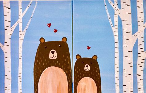 Mom And Me Paint Night Ideas, Mommy And Me Canvas Painting, Pair Canvas Painting Ideas, Mom And Me Painting Ideas, Mommy And Me Painting Ideas Canvases, Family Paint Night Ideas, Mom And Daughter Painting Easy, Couple Paintings Easy, Mommy And Me Painting Ideas