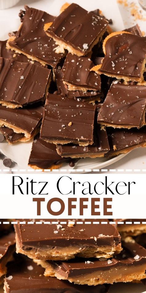 Ritz Cracker Christmas Bark, Ritz Cracker Toffee Bars, Christmas Treat Plates Gift Ideas, Christmas Cracker Toffee With Ritz Crackers, Ritz Cracker Chocolate Bark, Ritz Christmas Crackers, Ritz Crackers Dessert Recipes, Skor Bars With Ritz Crackers, Ritz Crackers And Rolos