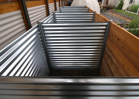 A Compost Bin to Last a Lifetime Corrugated Metal Compost Bin, Compost Bay Ideas, Compost Bins Ideas, Diy Compost Bins Outdoor, Metal Compost Bin Diy, Modern Compost Bin, Concrete Compost Bin, Building A Compost Bin, Large Compost Pile