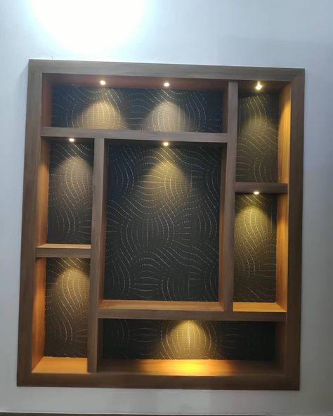 Interior Showcase Design, Wooden Work On Wall, Dining Showcase Design, Home Showcase Design, New Model Showcase Designs, Cupboard With Showcase On Wall, Showcase Cupboard Design, Dining Wall Shelves, Awards Shelf Ideas